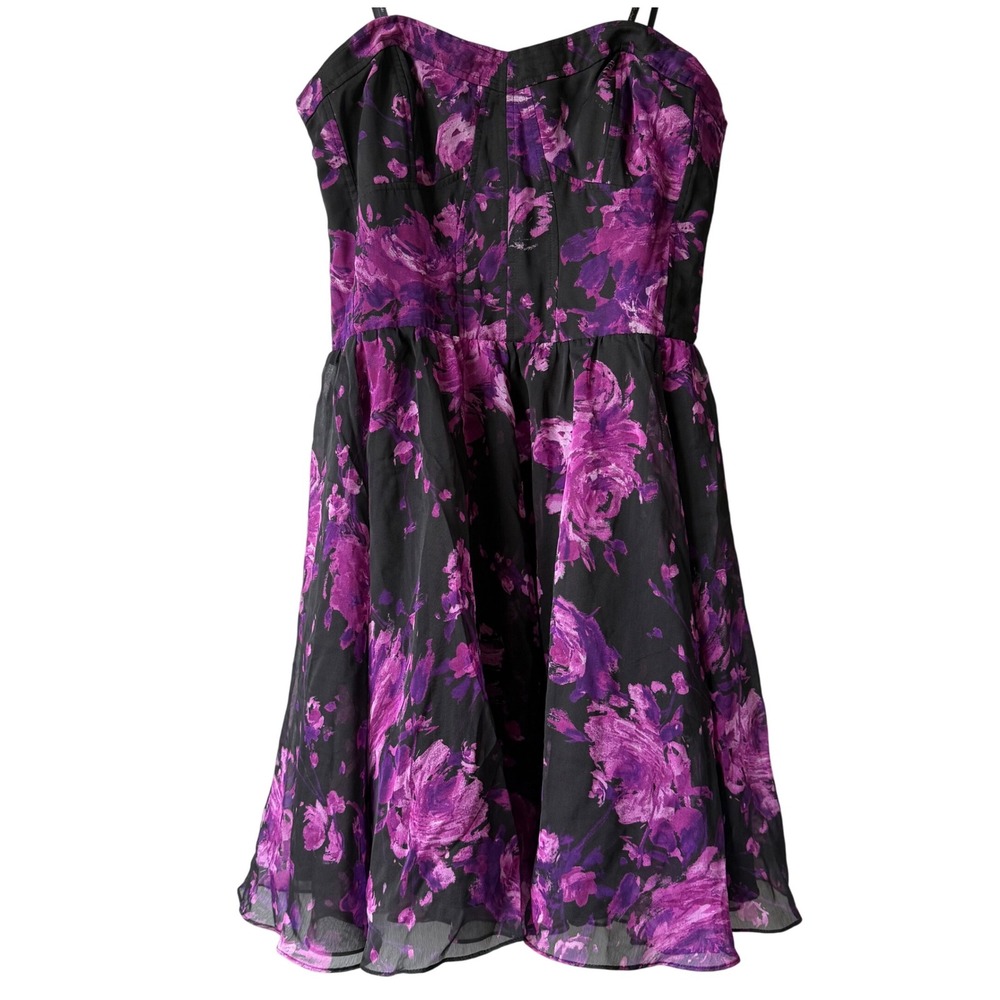 Guess Los Angeles Purple Floral Chiffon Fit‎ & Flare Dress | Strapless Size 12